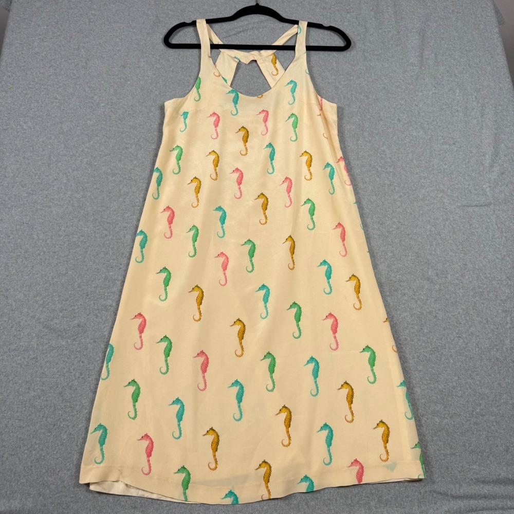 Lauren Moffatt Seahorse Print Silk Shift Dress Beach Vacation Summer Size 2